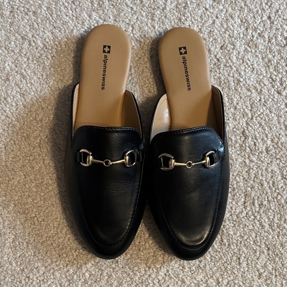 Alpine Swiss Black Mules with Silver Accent - Picture 2 of 4